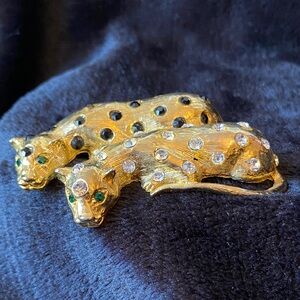 DoubleTrouble Gold Leopard Panther w/ black & clear Crystal Accents